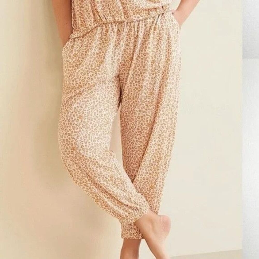 Garnet Hill Jogger Women XS Spotted Leopard Pajama Pants Comfort Loungewear